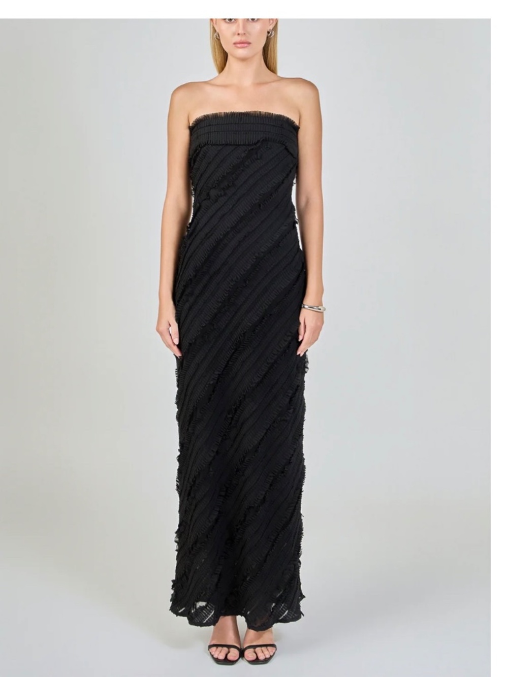 NWT Endless Rose Strapless Ruffled Maxi Dress Black Size Medium - Picture 5 of 9